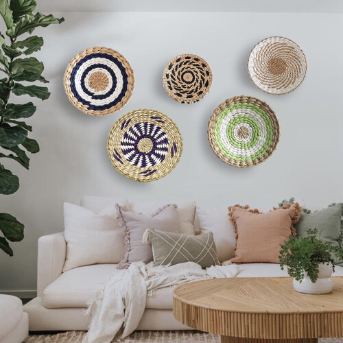 Καλάθι τοίχου με υφαντό φύκι και διακόσμηση boho 12 ιντσών 1