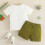 Conjunto de verão infantil de duas peças com blusa patchwork e 8