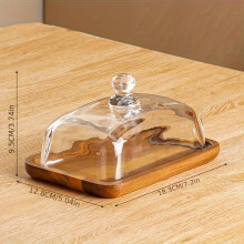 (【Rectangular Acacia Wood】 Glass Cover) Houten kaasdoos met glazen deksel, bewaardoos voor boter en kaas, dessertbord