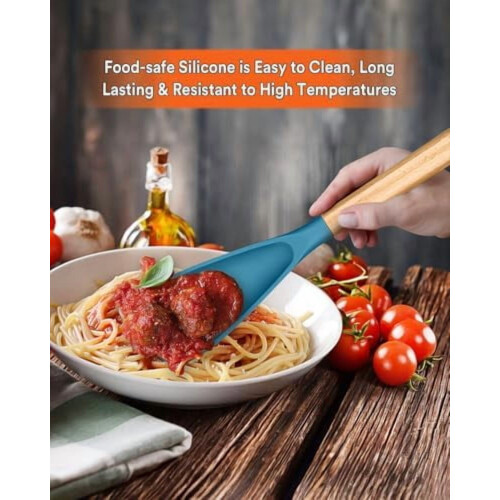 Colher de cozinha antiaderente com cabo de silicone e madeira, 34 cm (13,4 polegadas) 2