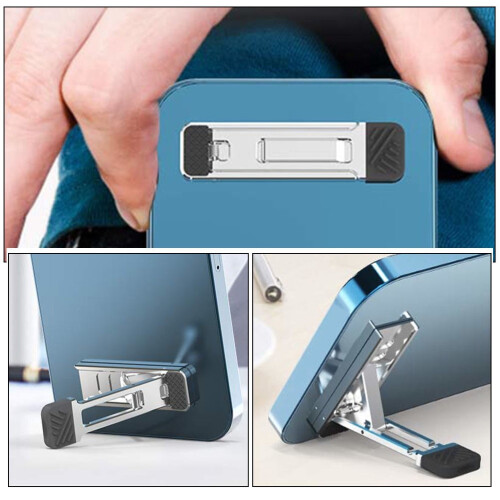 Supporto da scrivania per telefono, argento, regolabile e pieghevole, 2 pezzi 1