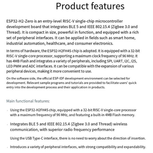4Pcs ESP32-H2-Zero ESP32-H2  Development Board 96MHz Built-in ESP32-H2FH4S 4MB Flash Memory Support BLE/Zigbee 2