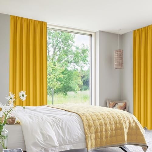Cortinas Blackout Amarelas com Isolamento Térmico 38x84 polegadas (Conjunto de 2) 1