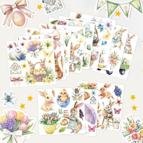 Påsk rub-on transfers kanin ägg blomma 12 st 2