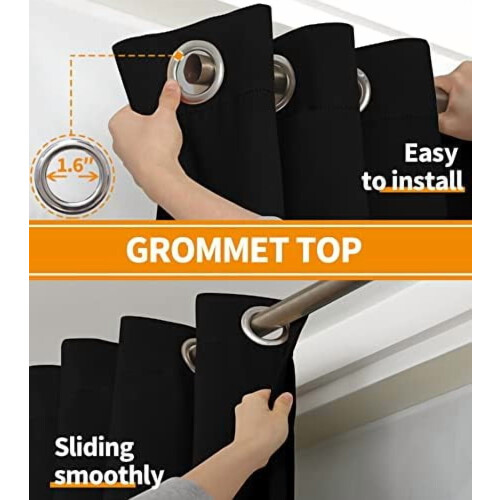 Cortinas Blackout Pretas com Isolamento Térmico 42x63 polegadas 2