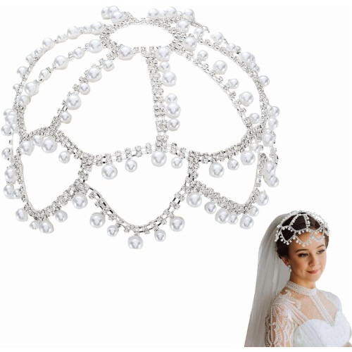 Touca de malha com pérolas e strass, estilo anos 1920, acessório boho. 1