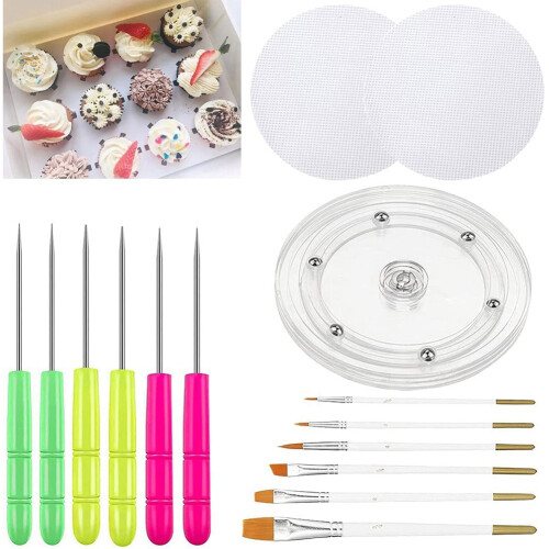 Cookie Decorating Kit,Round Cookie Turntable Decorating,Cookie Fondant Brush Icing Tool Cookie Turntable Decorating