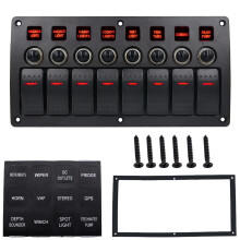 Boat Car Marine Rocker Panel 8 Gang 3PIN & Circuit Breaker Overload Protection Waterproof LED Panel DC12/24V -OFF Aluminium Switches