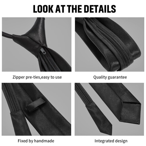Kids Tie Solid Color Zipper Tie Black 38 cm 2