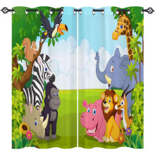 Fertige Verdunkelungsvorhänge 2 Stück 160x132 cm Tiermuster mit Cartoon-Motiven — verdunkelungsvorhänge, kinder gardinen safari