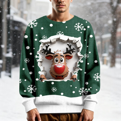 Pull de Noël moche pour homme, col rond, manches longues 1