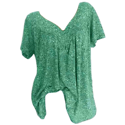 Γυναικεία Μπλούζα Henley με V-Neck και Φλοράλ Λαιμόκοψη, Πράσινη, XL 1