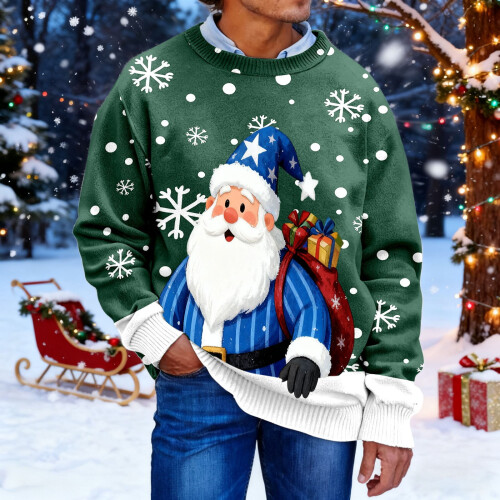 Pull de Noël moche pour homme, col rond, manches longues 1