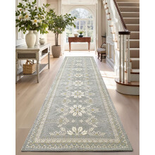 Tapis Couloir Traîneau Vintagé Antidérapant Lavable 70x243 cm Gris — chemin table bohème, tapis de cuisine, tapis étroit