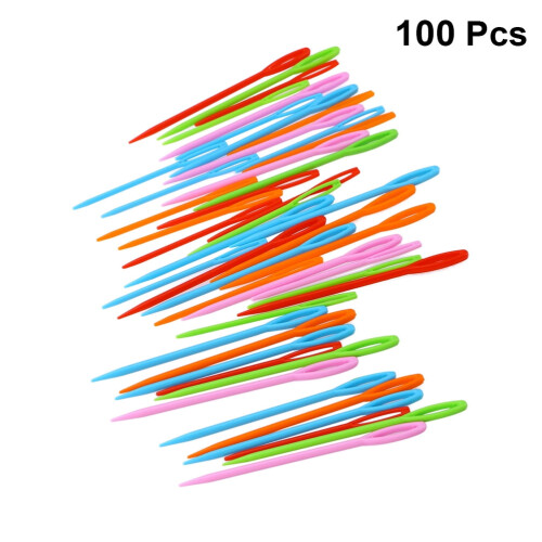 Ace de cusut din plastic colorate cu găuri mari, 100 buc. 1
