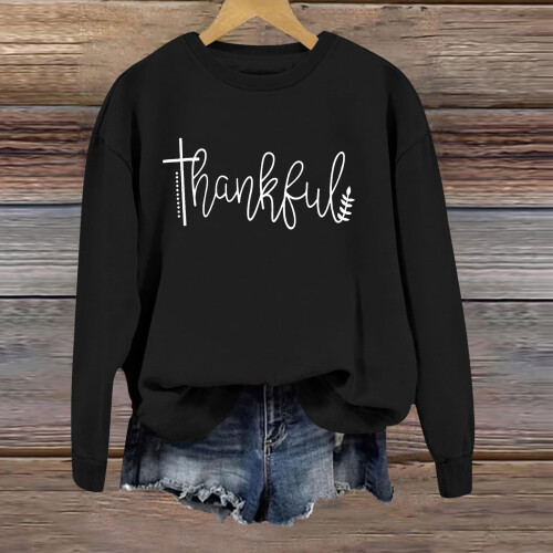 Damen-Pullover-Sweatshirt mit Print, langärmelig, Rundhalsausschnitt 1