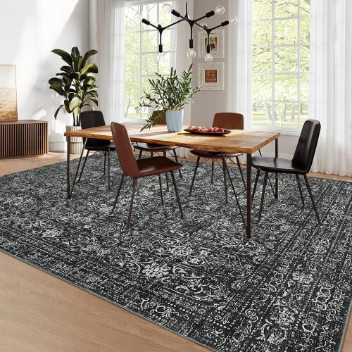 Washable Oriental Area Rug Black 5x7 ft 1