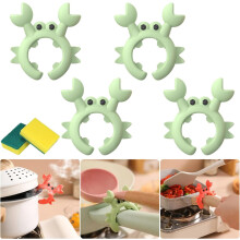 Crab Spatula Holder Silicone Anti-Overflow Clip 4 Pcs Green
