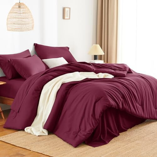 Burgundy Comforter Set Soft Lightweight 7-Piece 2