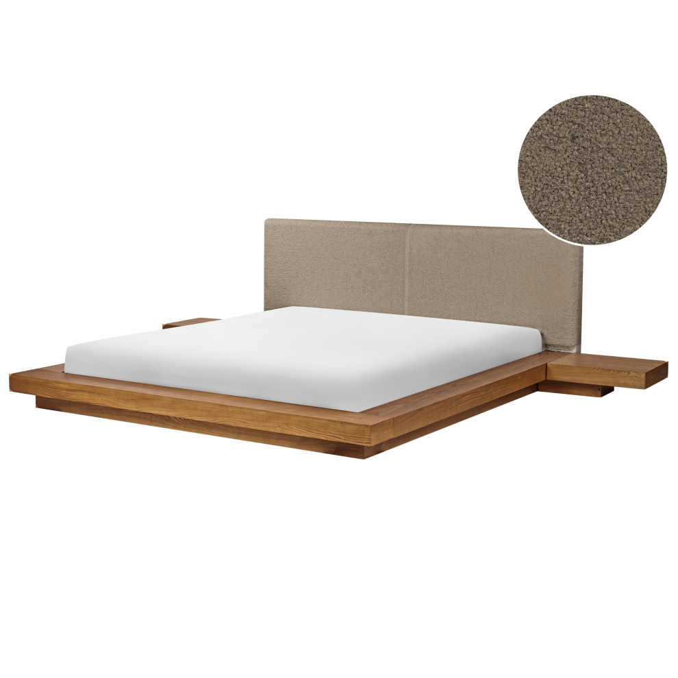 Beliani Bed Boucle Zen 180 X 200 Cm (Eu Super King) Natural Ash Wood