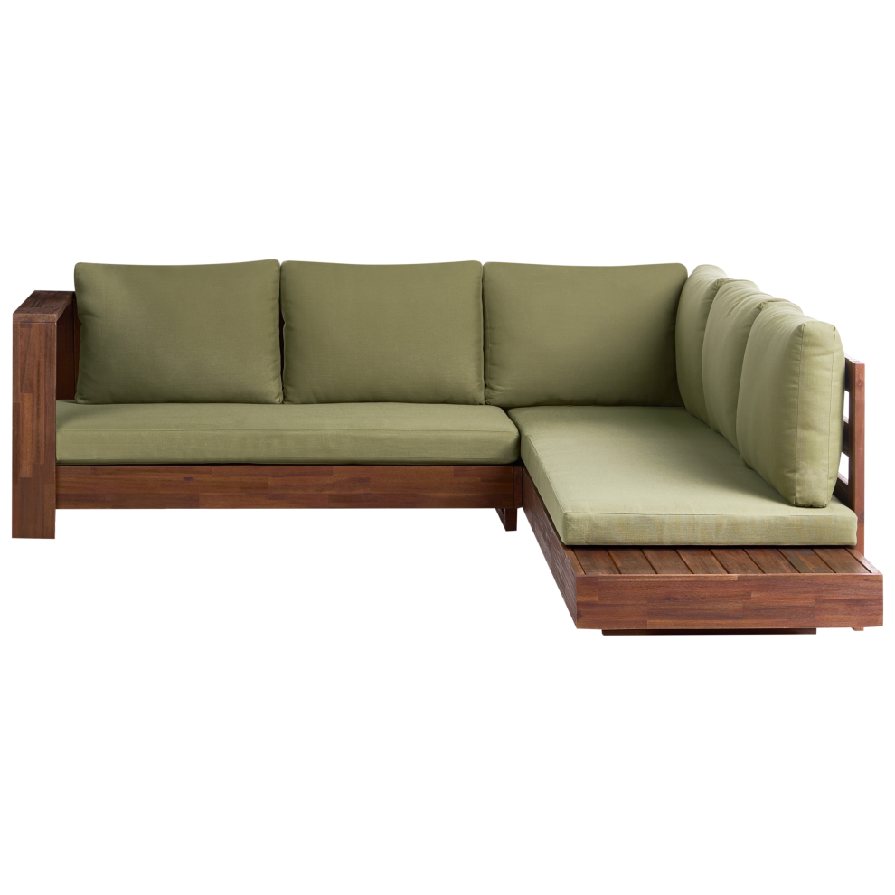 Beliani Garden Corner Sofa 5 Seater Marettimo Right Hand Green Certified Acacia Wood