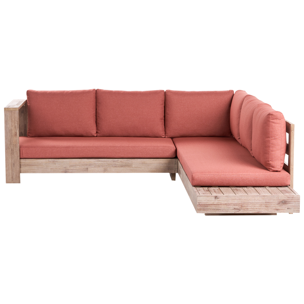 Beliani Garden Corner Sofa 5 Seater Marettimo Right Hand Red Certified Acacia Wood