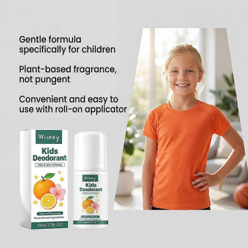(1PCS) Kids Citrus Roll-On Deodorant, 50g Plant-Based Odor Protection 2
