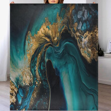 Marble throw blanket blue gold teal 50x60 inch