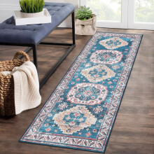 Oriental medallion area rug blue 2 ft x 6 ft