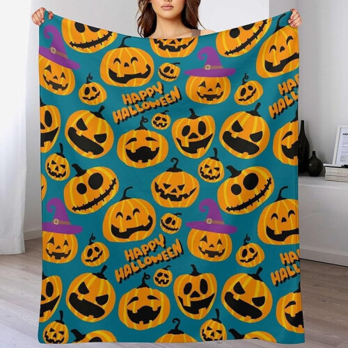 Halloween flannel throw blanket ghost skeleton pumpkin