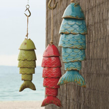 Carillon éolien en métal style vintage avec poissons koi, décoration de jardin d'extérieur