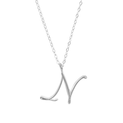 Women's silver clavicle necklace with initial pendant