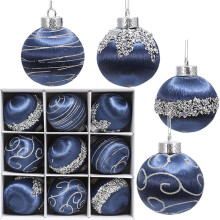 Satin Christmas Ball Ornaments Blue 9 pcs