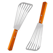 Metal Spatula Set Stainless Steel Slotted with Wood Handle