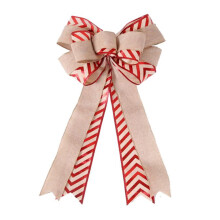 Christmas Tree Topper Bow Red Stripe 18 Inch