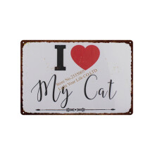 Plaque murale en aluminium style vintage avec chat, 40 x 30 cm
