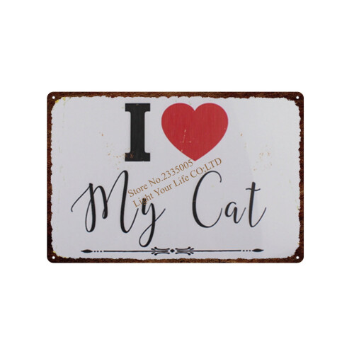 Placa de parede de metal de alumínio com gato, estilo vintage, 40x30 cm (16x12 polegadas)