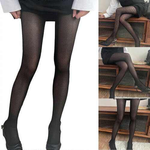 Collant neri a quadri romboidali da donna, sottili e trasparenti 1