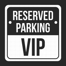 VIP parkolóhely tábla fekete-fehér bádog 8x8