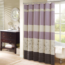 Faux Silk Shower Curtain with Floral Embroidery