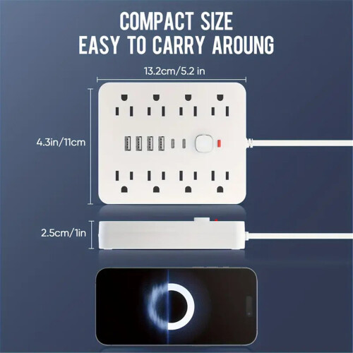 Power Strip 8 Outlets 4 USB 2 USB-C Flat Plug White 2