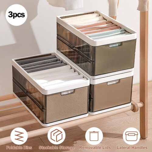 Faltbare Aufbewahrungsbox mit Deckel, 3er-Pack, stapelbar, Kunststoff 2