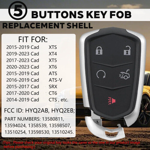 Θήκη κλειδιού Fob για μοντέλα Cadillac 2014–2023 5 κουμπιών 2