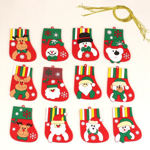 12er-Packung Weihnachtsstrumpf-Ornamente aus Holz