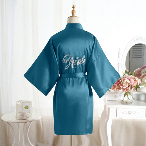 Elegant solid color rhinestone bridal bathrobe for women, 1
