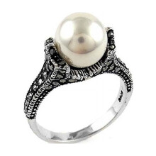 Marcasite sterling silver pearl ring multiple colors size 6