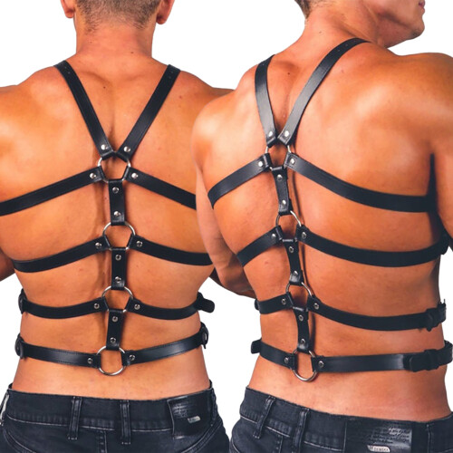 Men's PU Leather Suspenders Harness Black Adjustable 1
