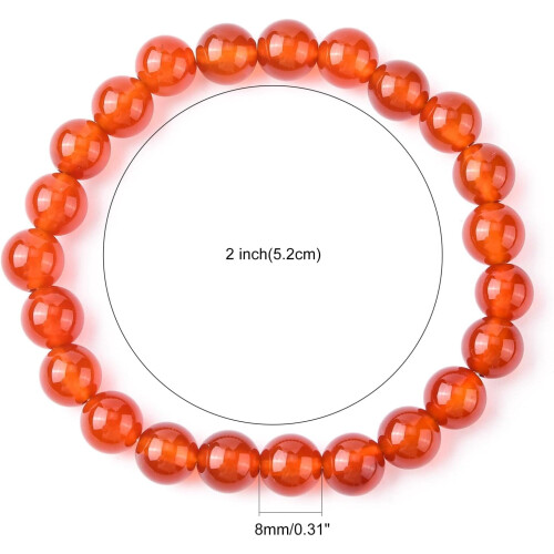 Pulseira elástica com contas de cornalina, redonda, 8 mm, 1 peça 2