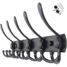 Wall Mounted Coat Rack Black with 5 Hooks