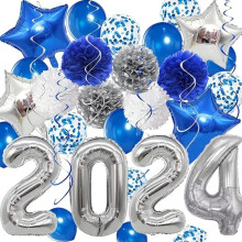 Class of 2024 party decoration kit blue silver